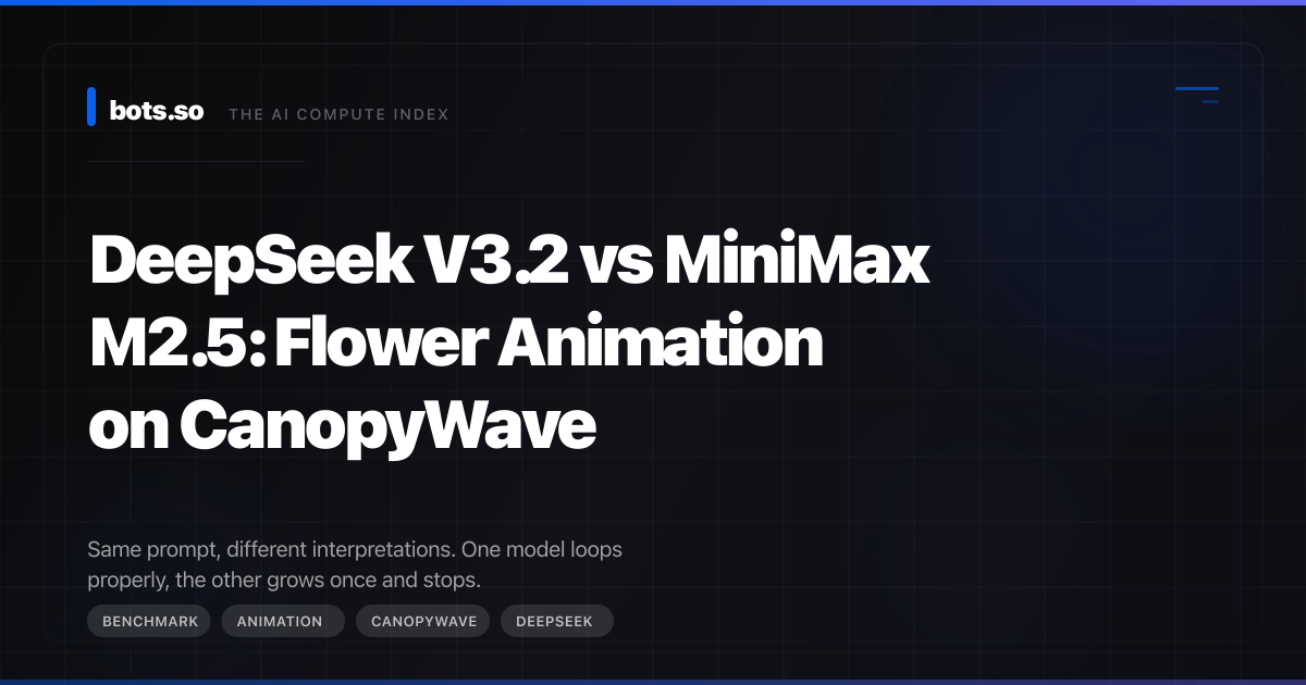 DeepSeek V3.2 vs MiniMax M2.5: Flower Animation on CanopyWave